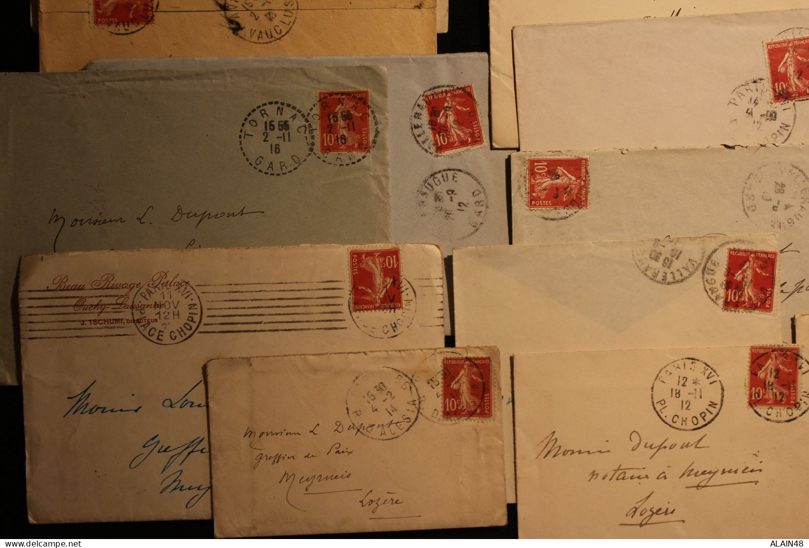 FRANCE LOT DE 25 LETTRES POUR MEYRUEIS (LOZERE) AVEC N°135 10c Rouge SEMEUSE FOND PLEIN - Cartas & Documentos