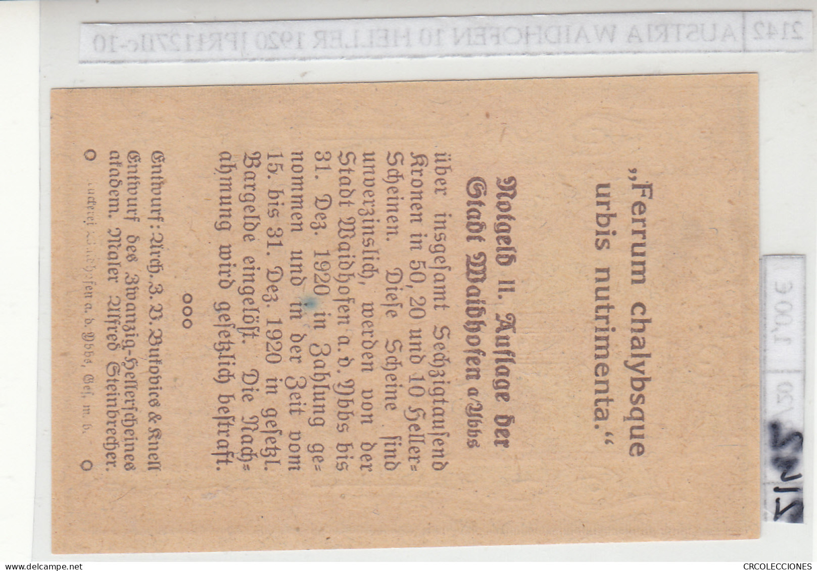 BILLETE AUSTRIA WAIDHOFEN 10 HELLER 1920 JPR1127IIc-10 - Otros – Europa