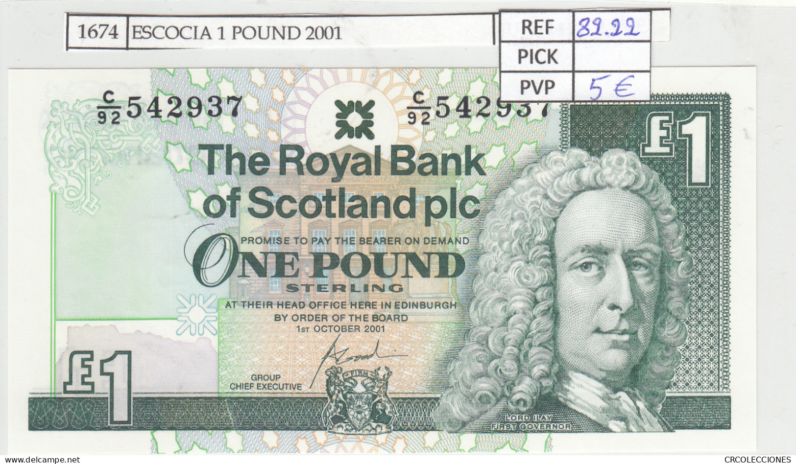 BILLETE ESCOCIA 1 POUND 2001 P-351e.2  - Otros – Europa