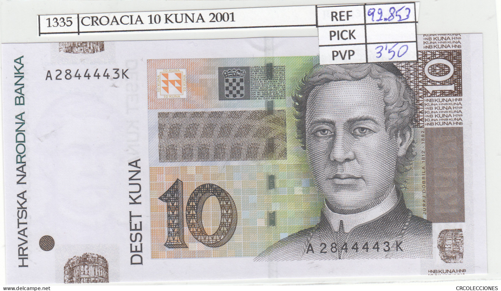 BILLETE CROACIA 10 KUNA 2001 P-38a  - Otros – Europa