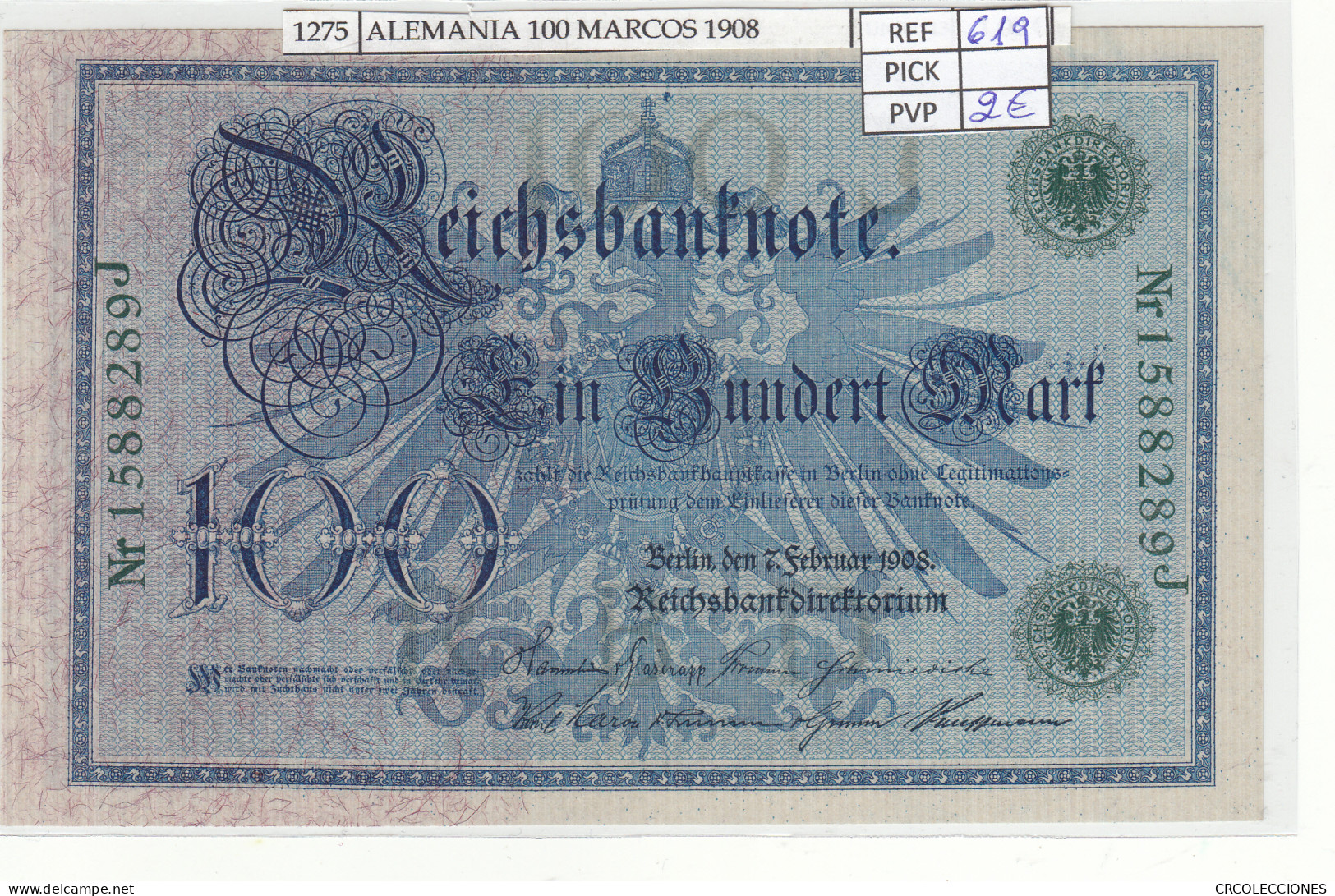 BILLETE ALEMANIA 100 MARCOS 1908 P-34  - Other - Europe