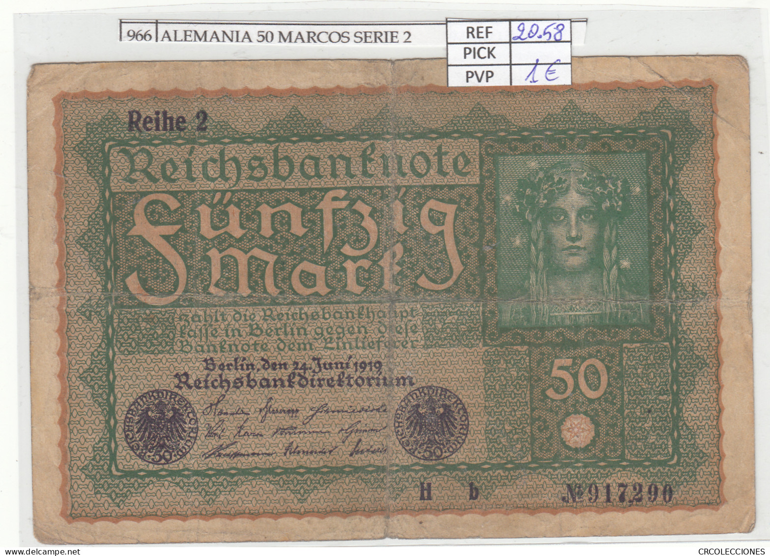 BILLETE ALEMANIA 50 MARCOS 1919 P-66a/2 - Other - Europe