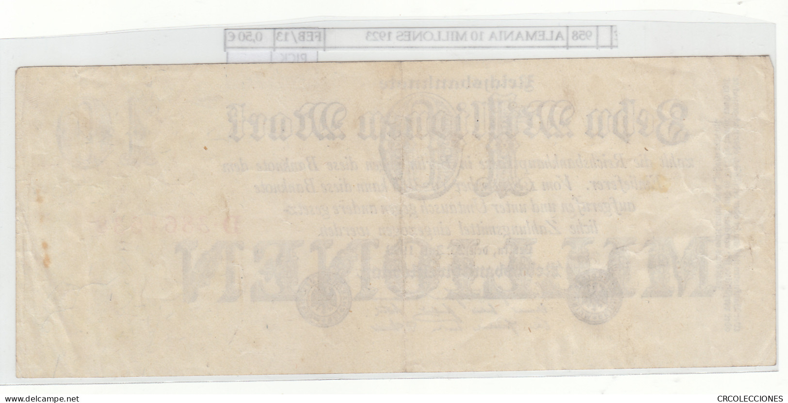 BILLETE ALEMANIA 10 MILLONES 1923 P-96  - Other - Europe