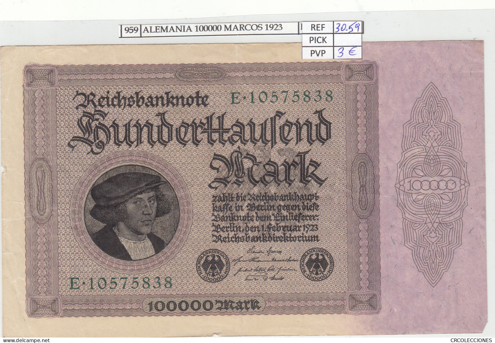 BILLETE ALEMANIA 100.000 MARCOS 1923 P-83a/1 - Other - Europe