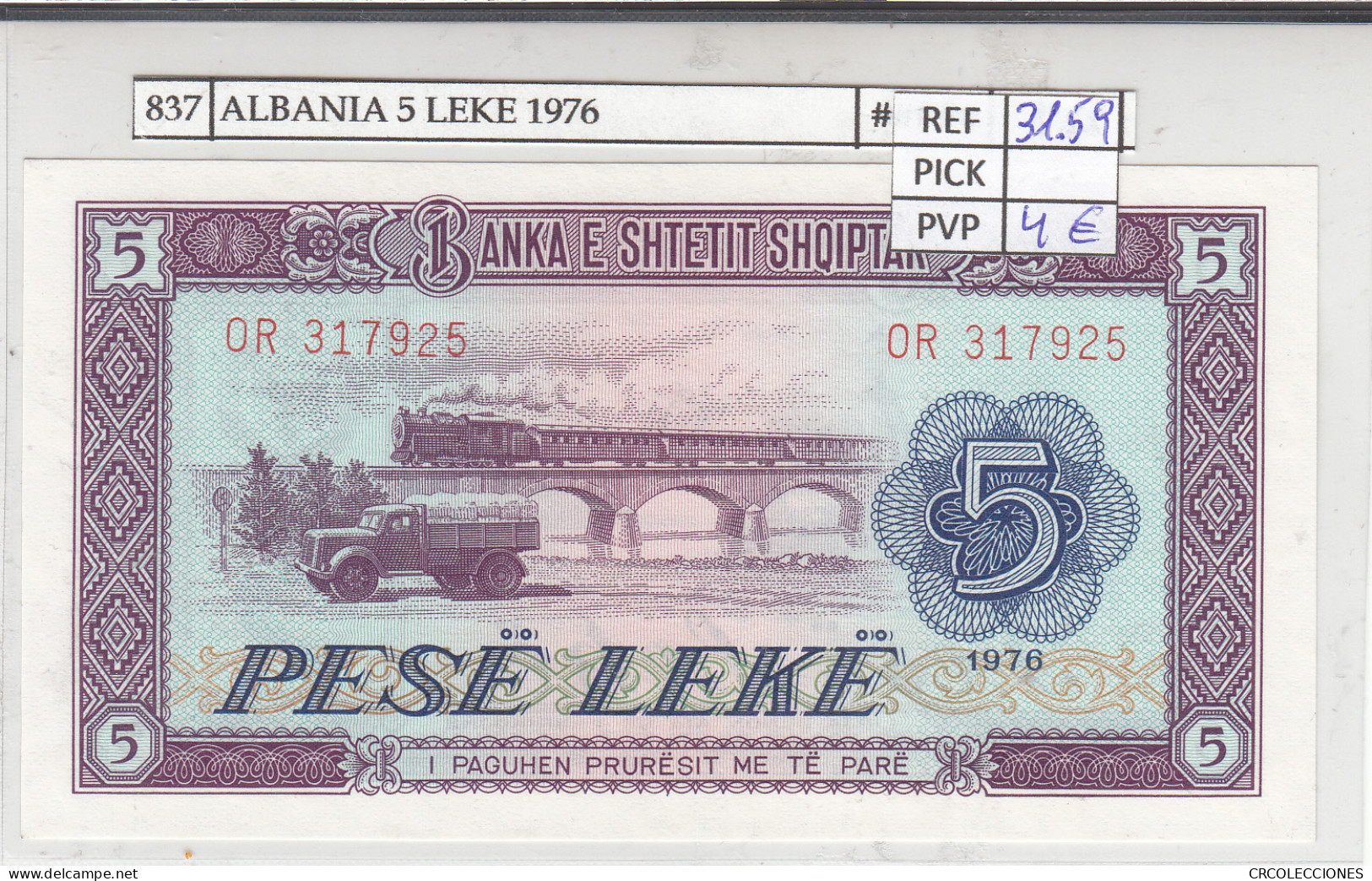 BILLETE ALBANIA 5 LEKE 1976 P-42a - Other - Europe