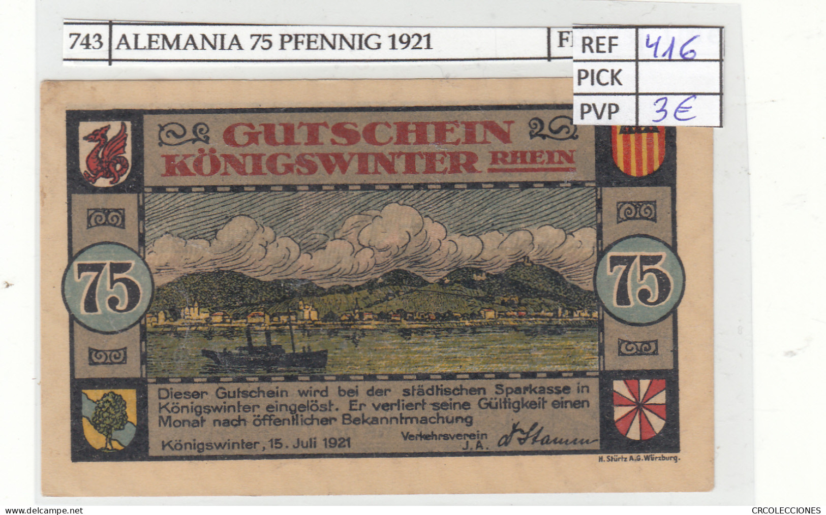 BILLETE ALEMANIA 75 PFENNIG 1921 GRM 0731.1-3/3 - Sonstige – Europa