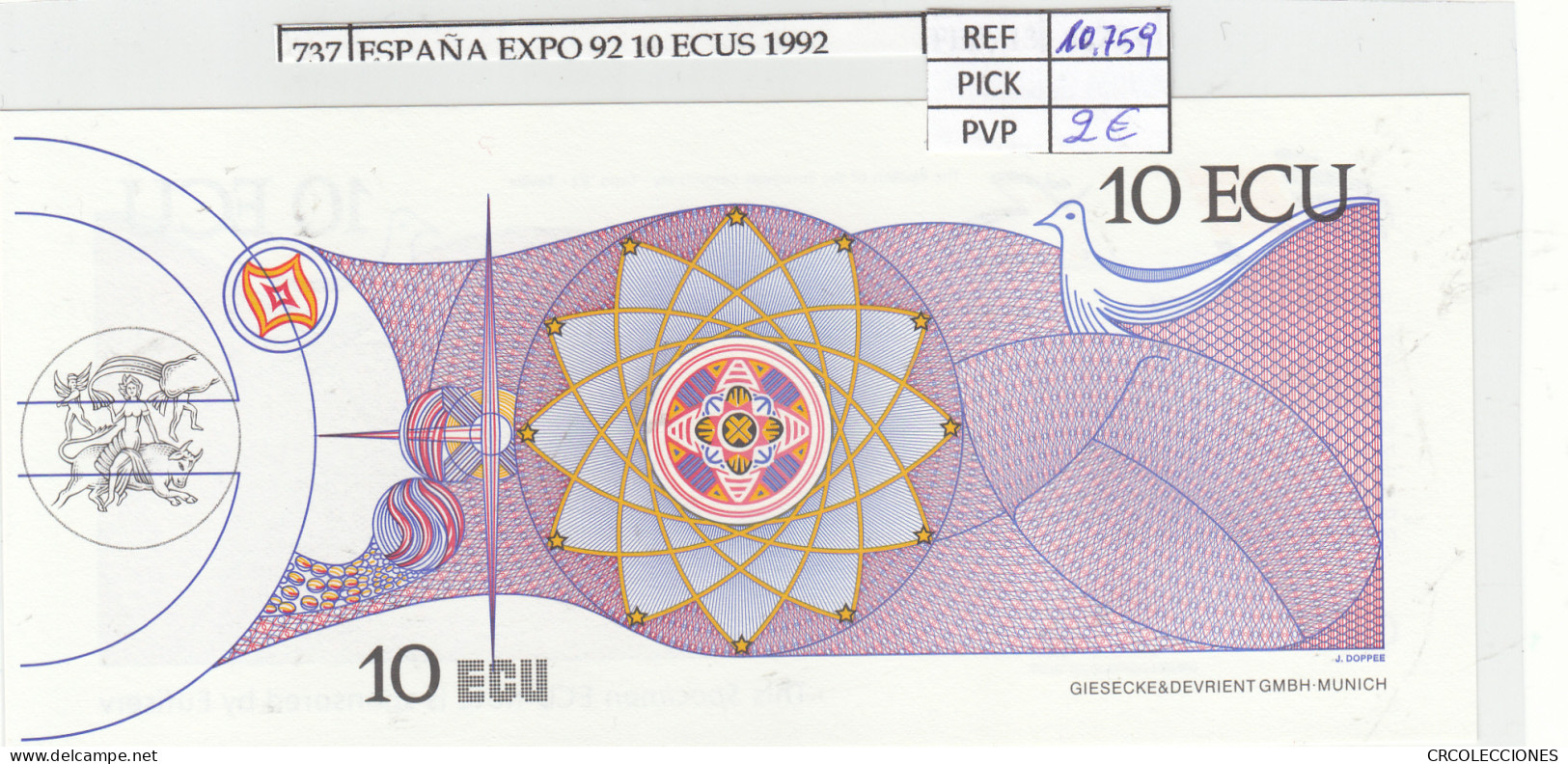 BILLETE ESPAÑA EXPO 92 10 ECUS 1992 E-1 - Andere - Europa