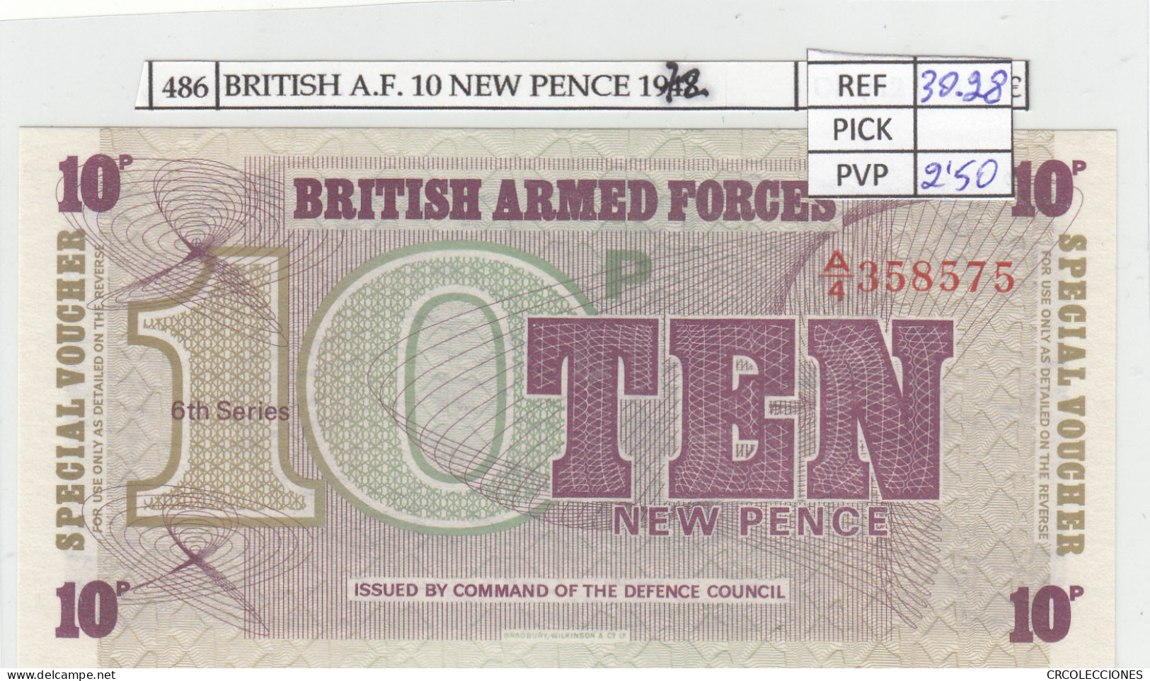 BILLETE BRITISH A.F. 10 PENCE 1972 P-M45a - Other - Europe