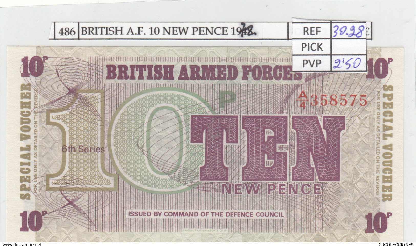 BILLETE BRITISH A.F. 10 PENCE 1972 P-M45a - Altri – Europa