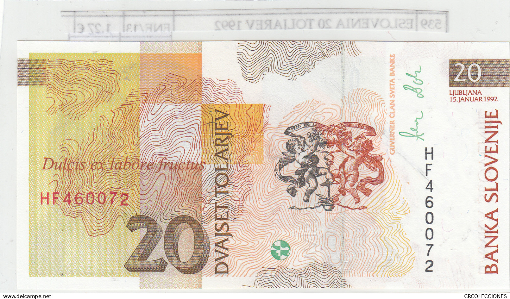 BILLETE ESLOVENIA 20 TOLJAREV 1992 P-12a - Autres - Europe