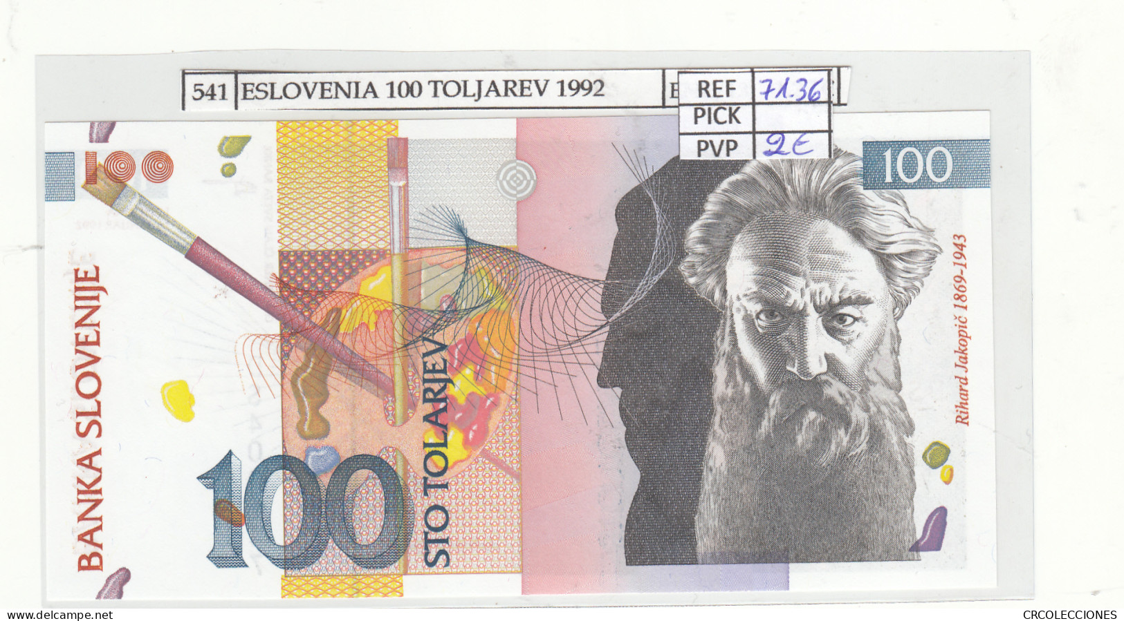 BILLETE ESLOVENIA 100 TOLJAREV 1992 P-14a - Autres - Europe