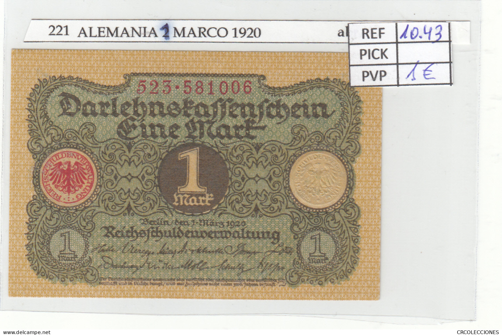 BILLETE ALEMANIA 1 MARCO 1920 P-58 - Other - Europe
