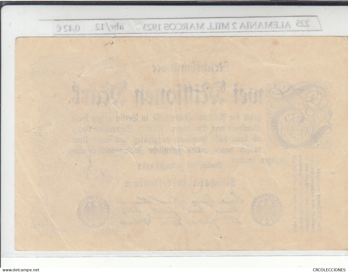BILLETE ALEMANIA 2 MILLONES MARCOS 1923 P-104a.1 - Other - Europe