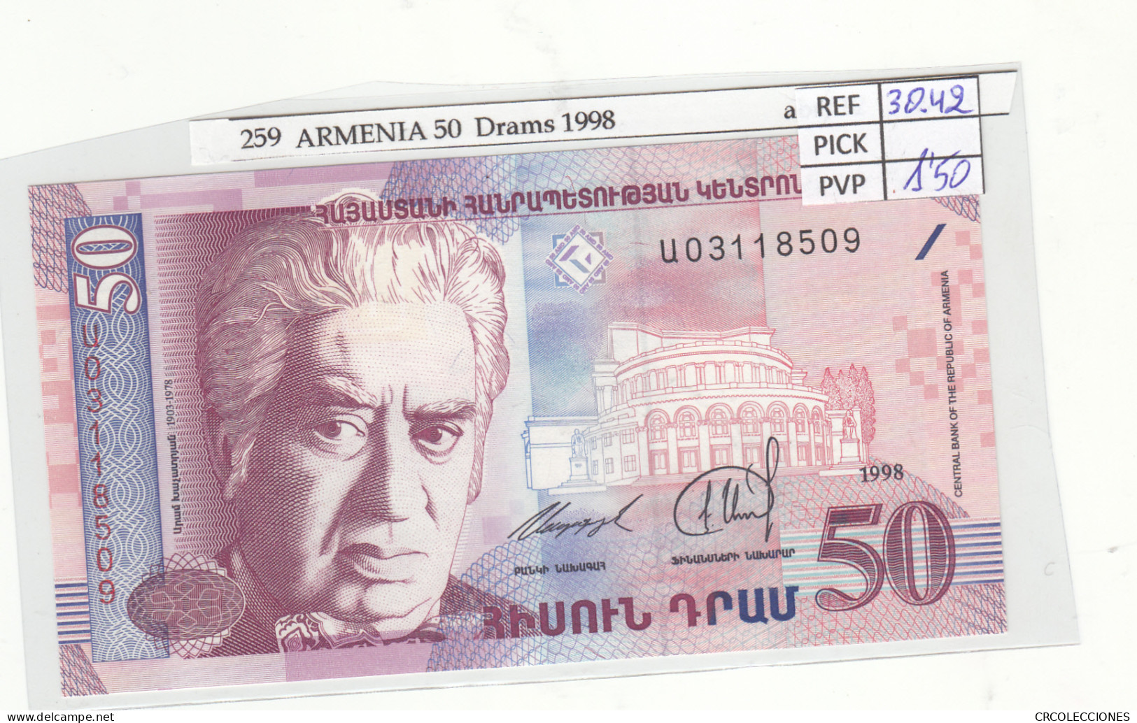 BILLETE ARMENIA 50  DRAMS 1998 P-41 - Other - Europe