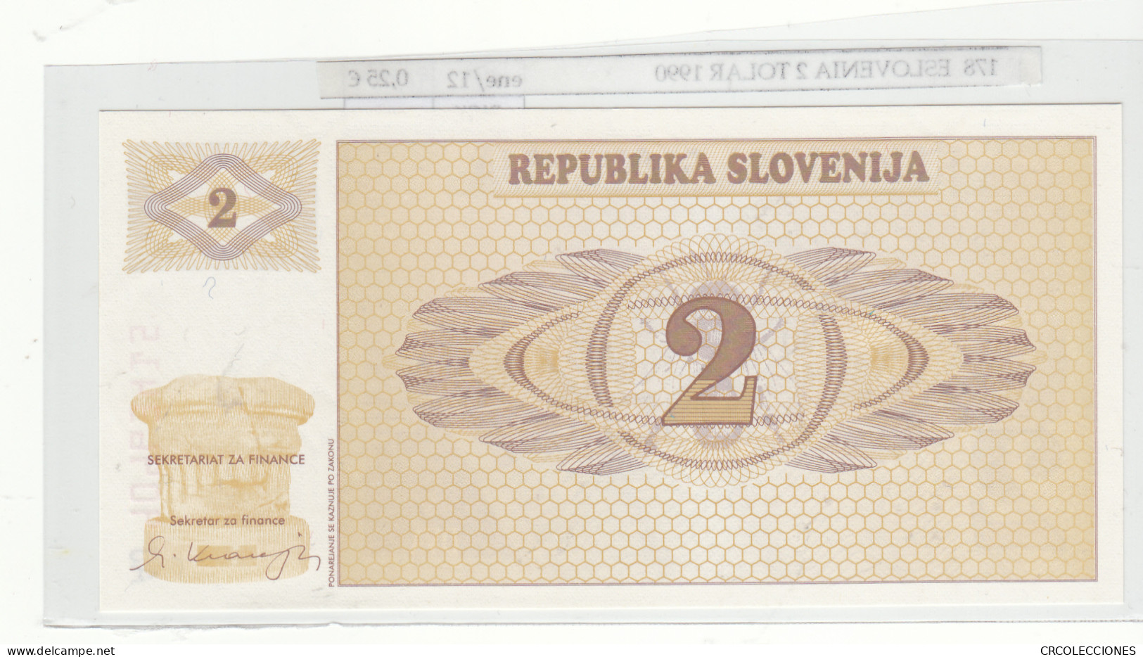 BILLETE ESLOVENIA 2 TOLAR 1990 P-2a - Otros – Europa