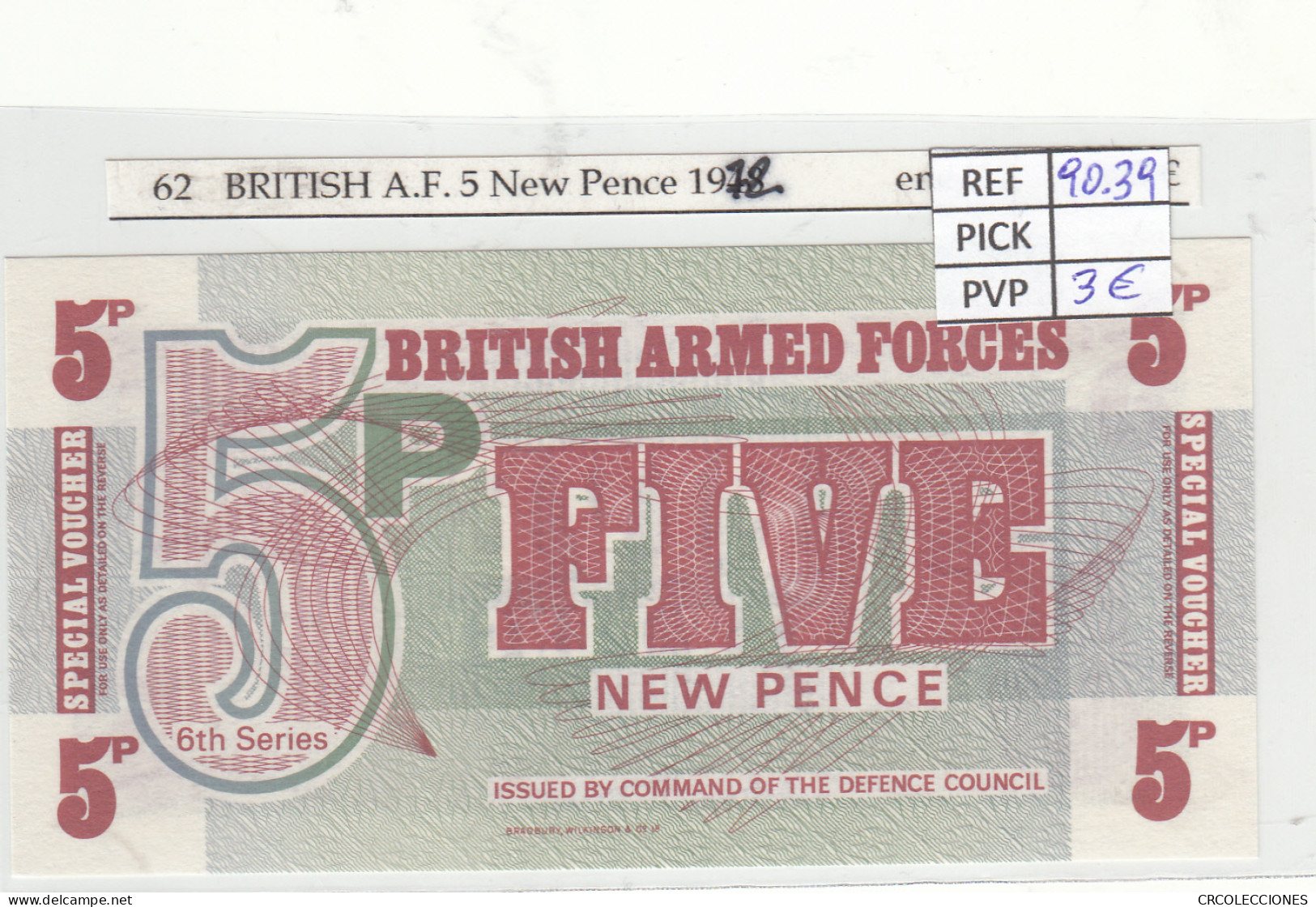 BILLETE BRITISH A.F. 5 PENCE 6 SERIE 1972 P-M44a - Altri – Europa