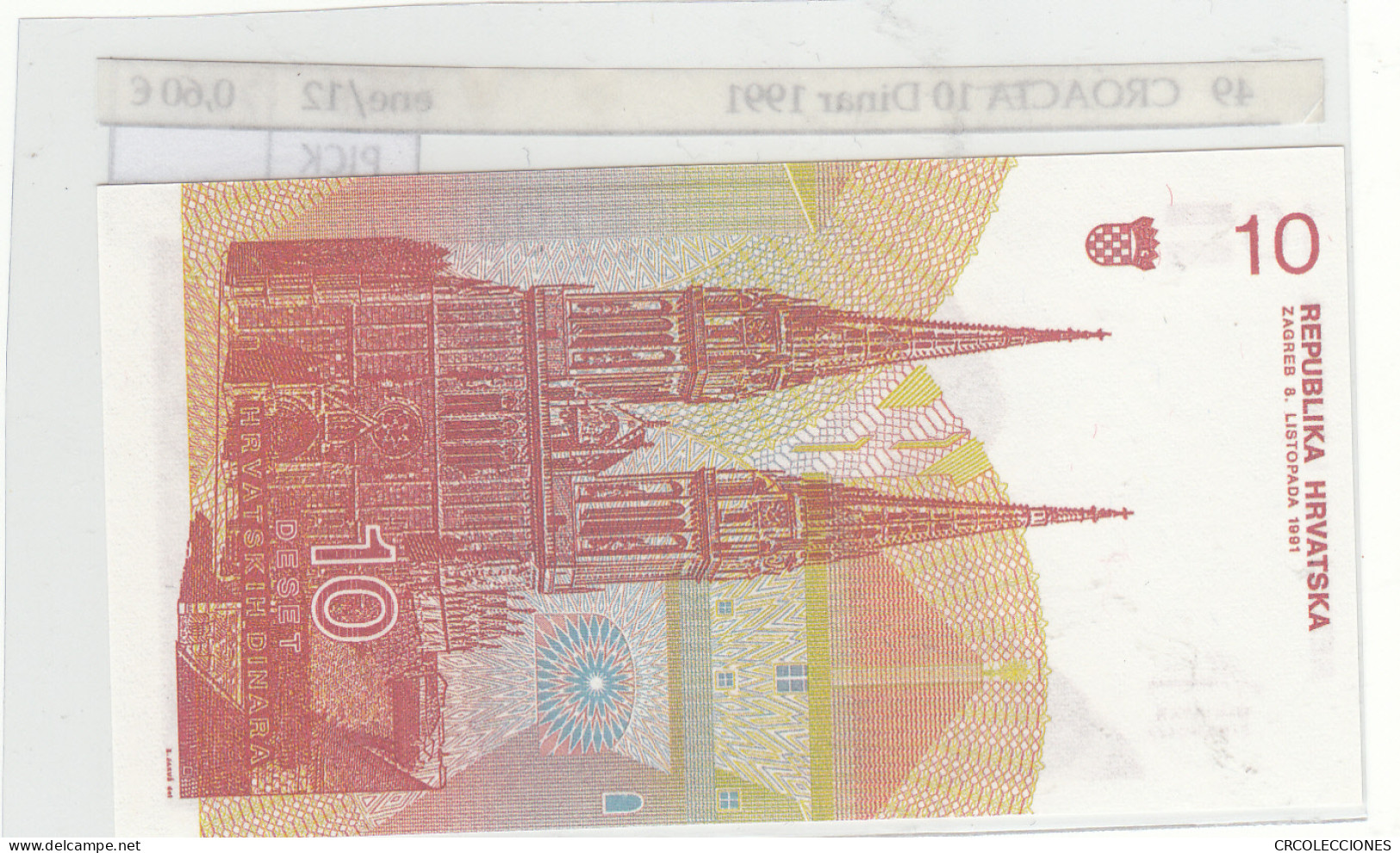 BILLETE CROACIA 10 DINARA 1991 P-18a - Otros – Europa