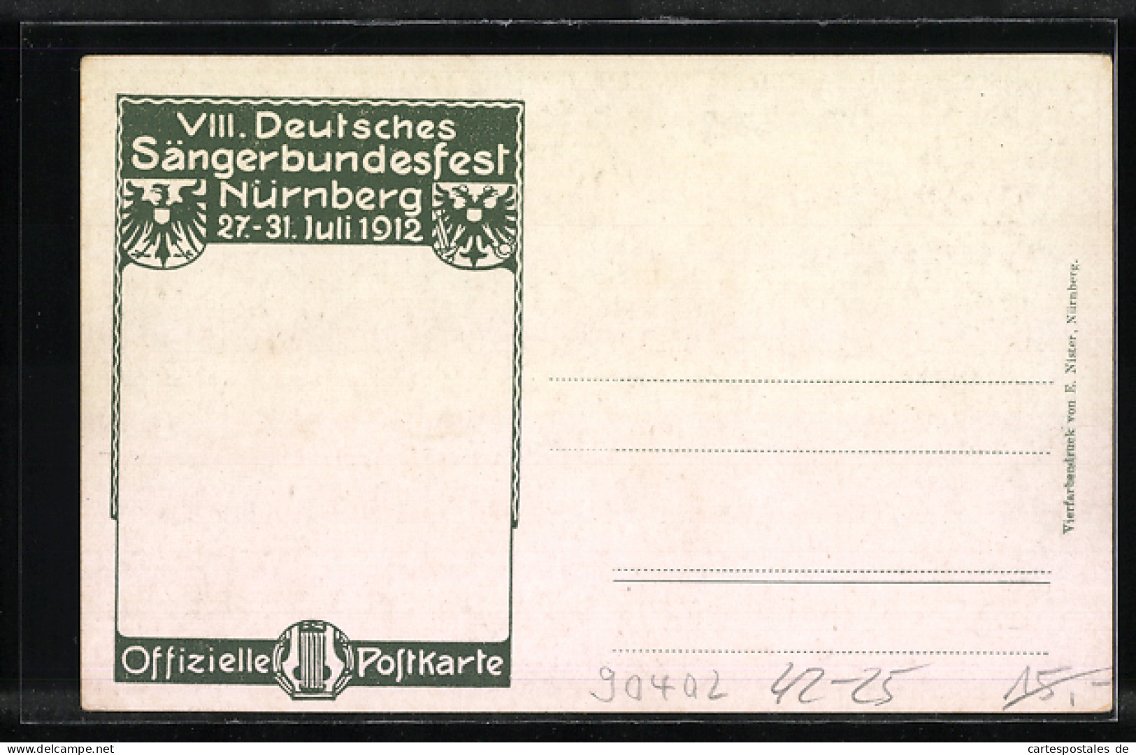 Künstler-AK Nürnberg, 8. Deutsches Sänger-Bundes-Fest Vom 27.-31. Juli 1912  - Autres & Non Classés