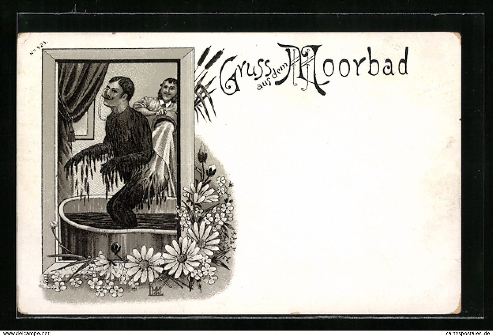 Lithographie Mann Im Moorbad  - Gesundheit