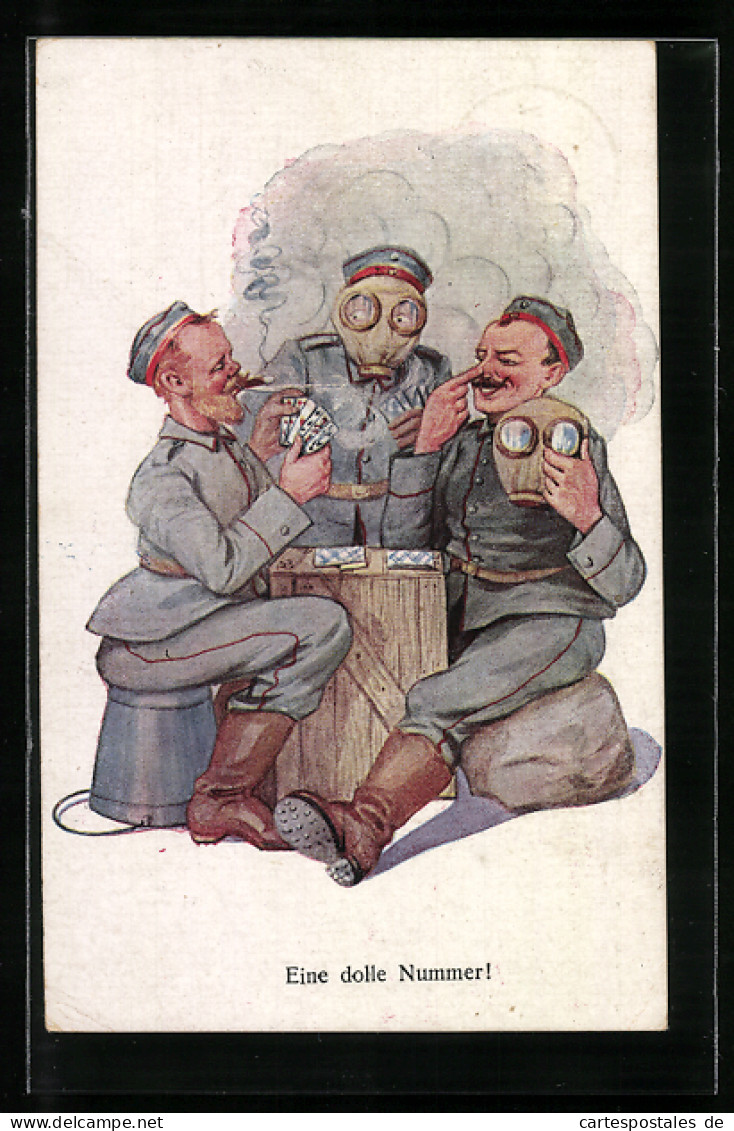 AK Soldaten Mit Gasmasken Beim Kartenspiel  - Cartes à Jouer