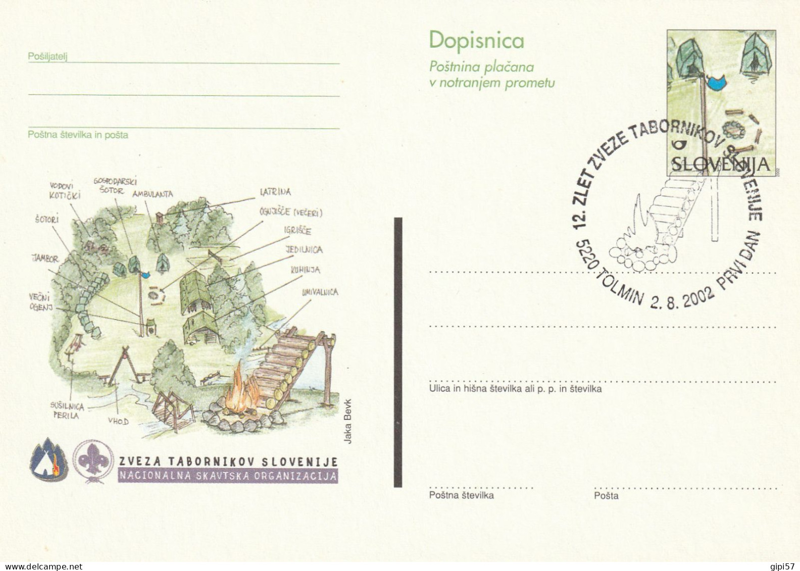 SCOUT SLOVENIA 2002 INTERO POSTALE ANNULLO TOLMINO - Slovenia