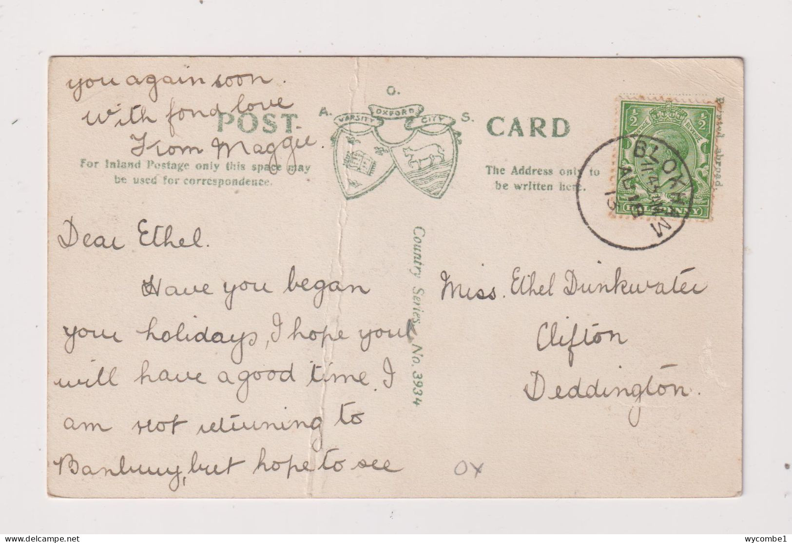 ENGLAND -  Bloxham The College Used Vintage Postcard - Autres & Non Classés