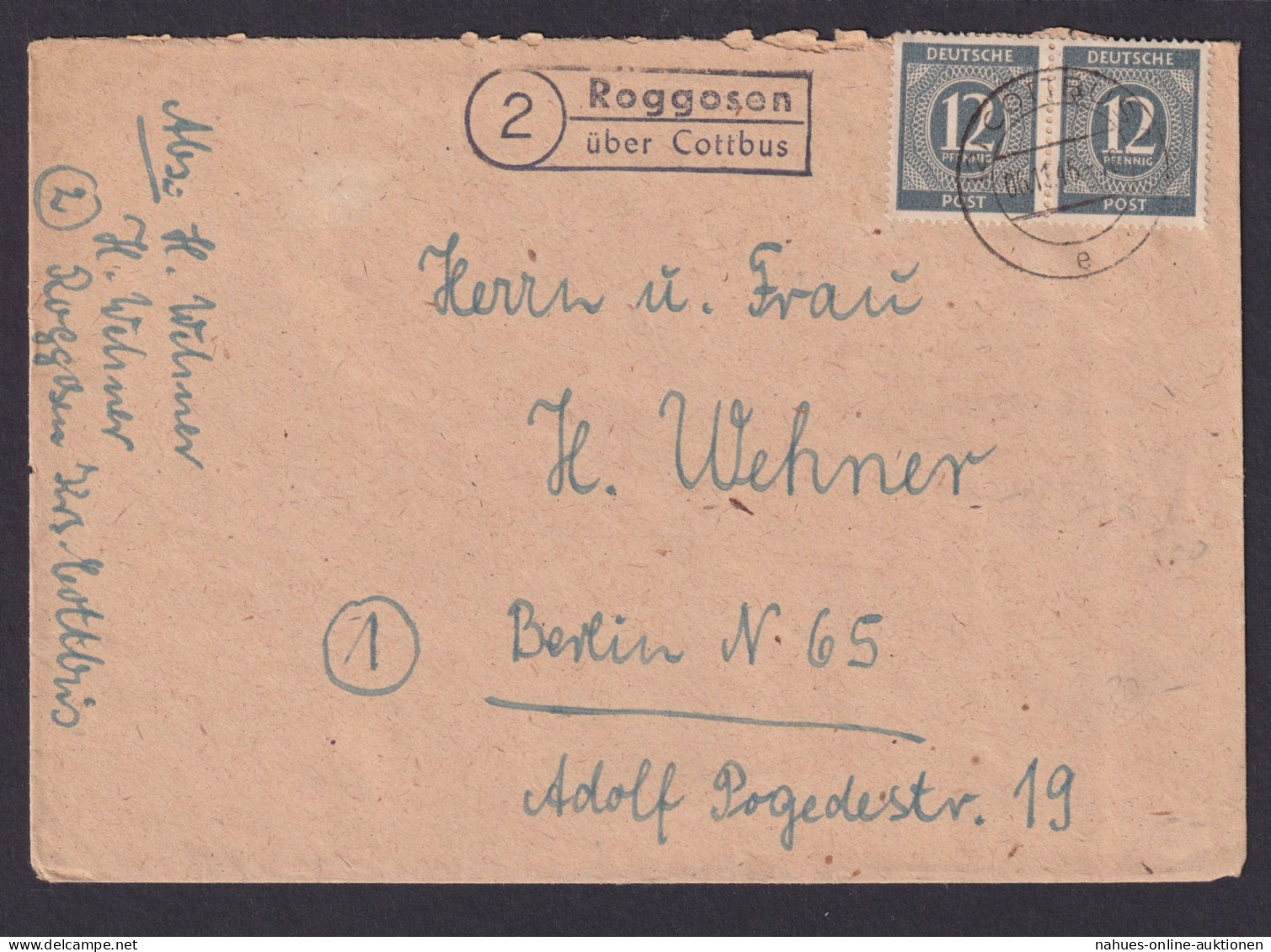 Roggosen über Cottbus Brandenburg Brief All. Besetzung Landpoststempel N. Berlin - Sonstige & Ohne Zuordnung