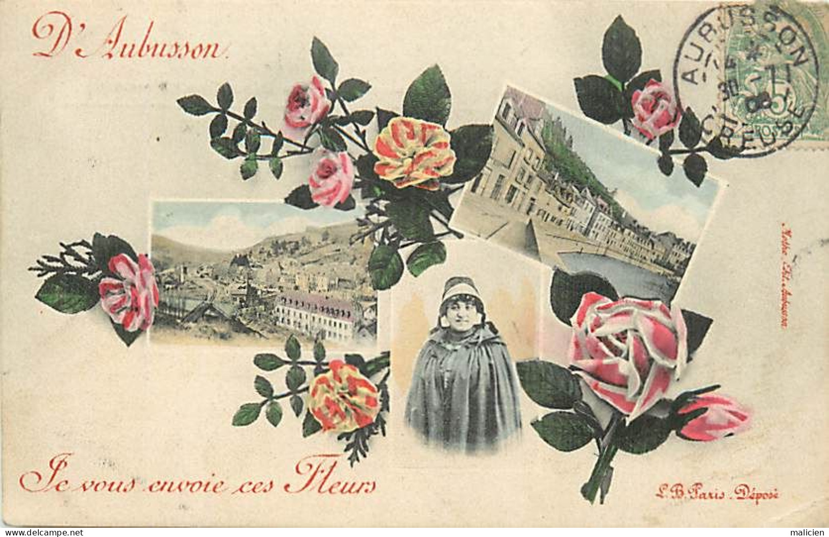 - Creuse -ref-A594- Aubusson -  De .. Je Vous Envoie Ces Fleurs - Souvenir De .. - Multi Vues - Carte Colorisée - - Aubusson