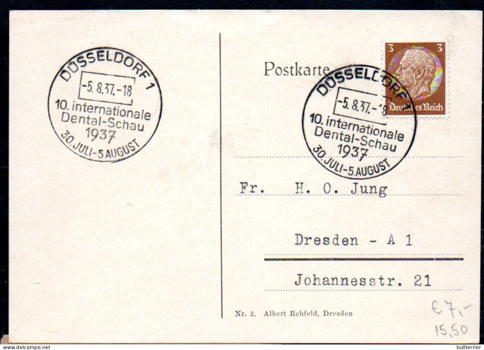 DENTISTRY - GERMANY - 1937 CARD  WITH DENTAL SCHOOL POSTMARK - Andere & Zonder Classificatie