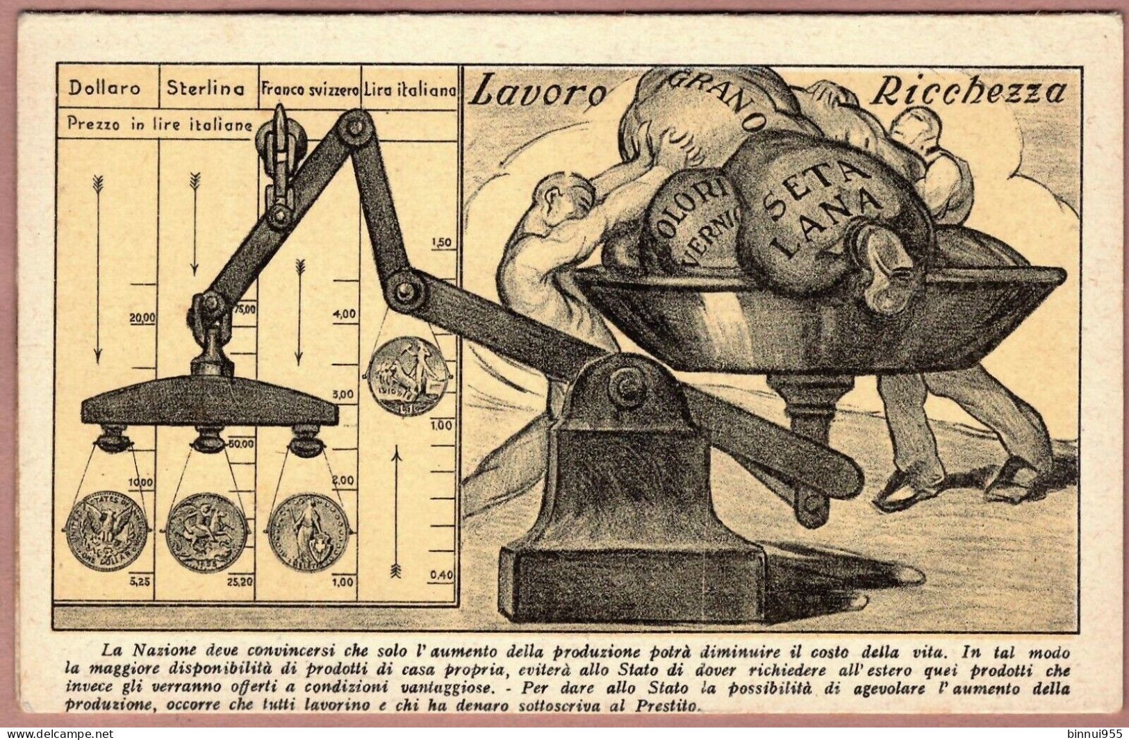 Cartolina Doppia Ozio = Miseria - Lavoro = Ricchezza Prestito Nazionale Prima Guerra - 1900-1949