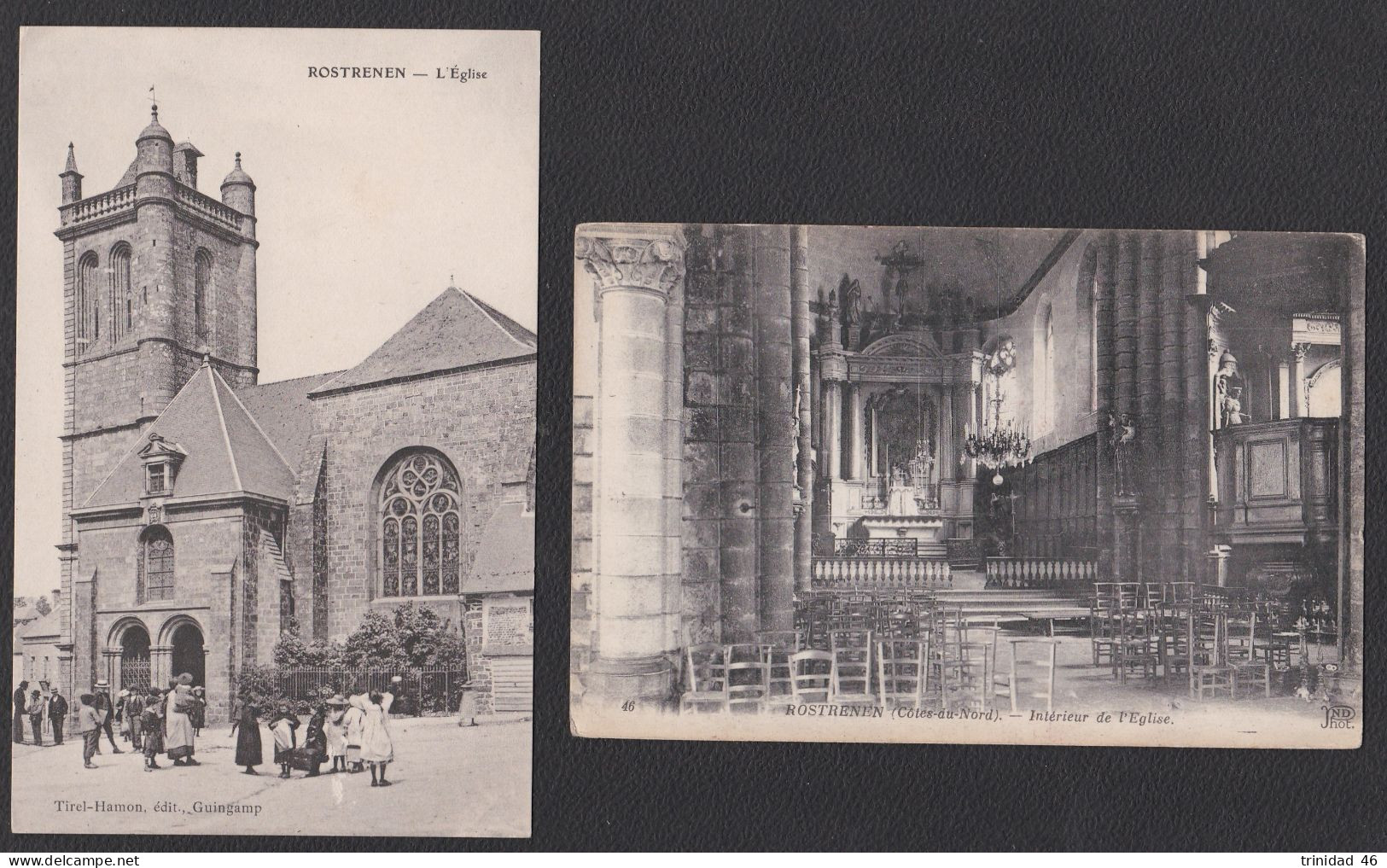 ROSTRENEN 22  (  L'EGLISE - INTERIEUR ET EXTERIEUR ) LOT DE 2 CARTES - Other & Unclassified