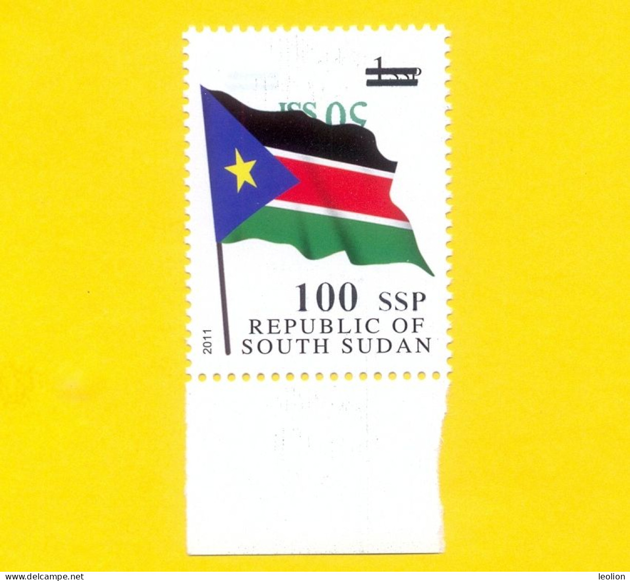 SOUTH SUDAN Surcharged Overprints Printing Trial Inverted 50 SP On OP 100 SSP National Flag Stamp SOUDAN Du Sud Südsudan - Francobolli