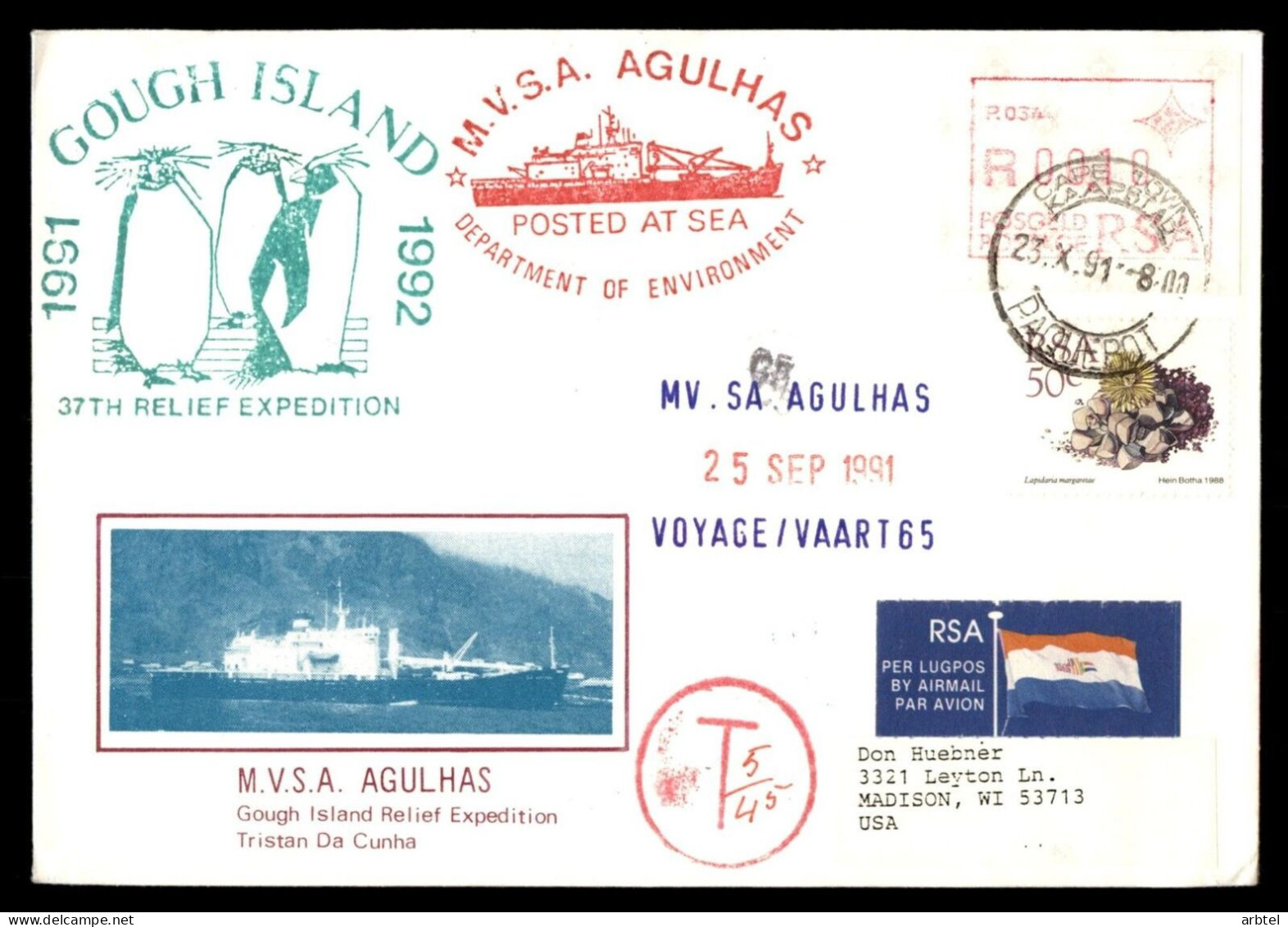 ANTARTIDA ANTARCTIC SUDAFRICA MAT PAQUEBOT MVSA AGULHAS TASADA - Antarctic Expeditions