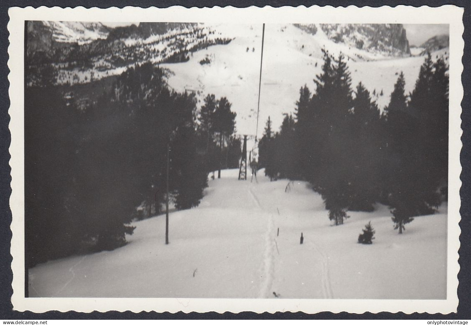 Sciatore Su Skilift, Sport, 1950 Fotografia Epoca, Vintage Photo - Lugares