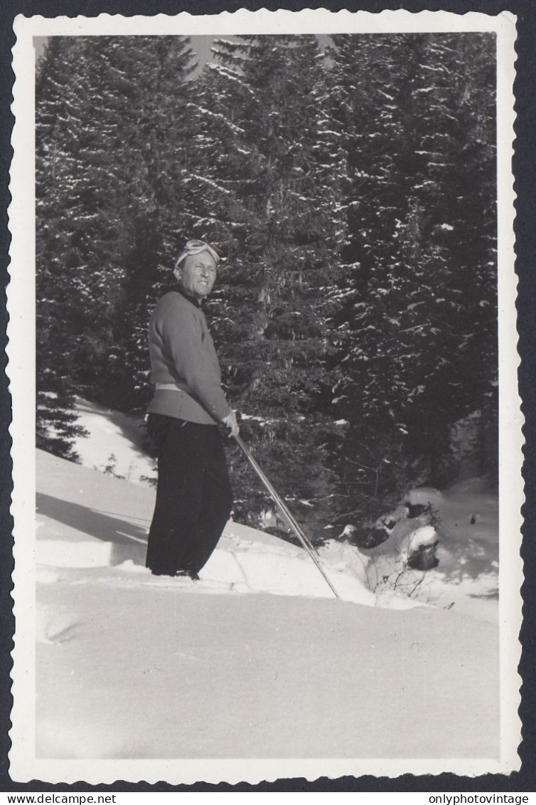 Uomo Scia In Montagna Da Identificare, 1950 Fotografia Vintage, Photo - Lugares