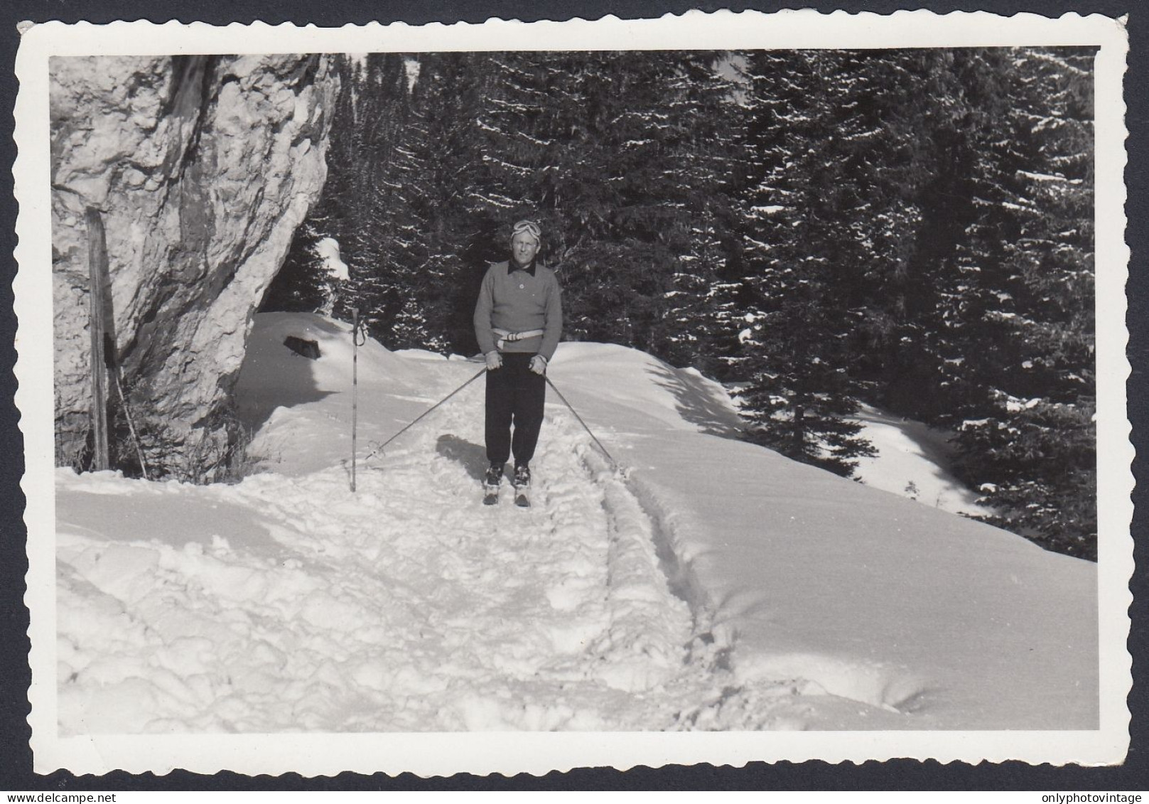 Uomo Scia In Montagna Da Identificare, 1950 Fotografia Vintage, Photo - Lugares