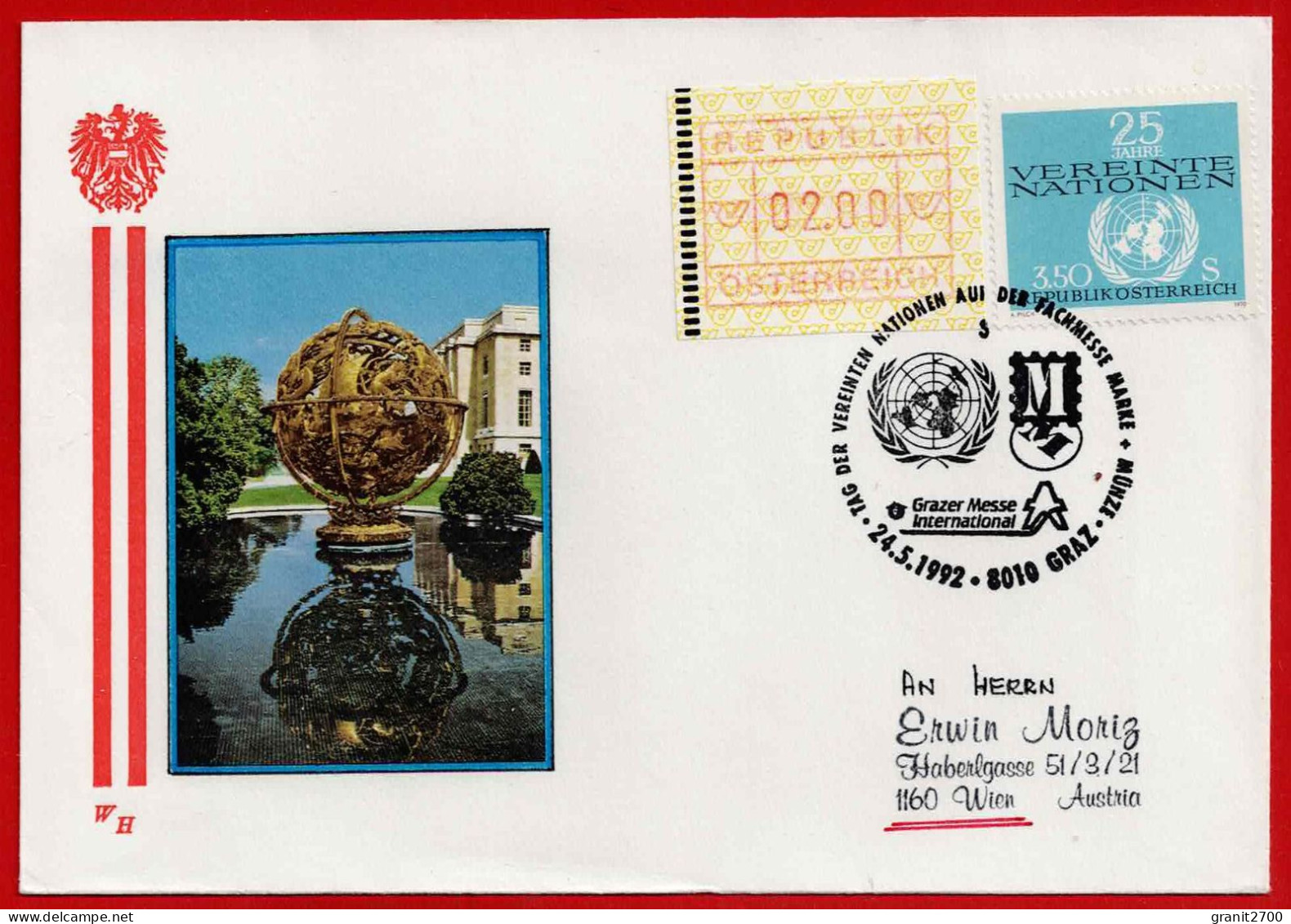 Brief Mit Stempel Tag Der Vereinten Nationen Auf Der Fachmesse Marke + Münze Graz Vom 24.5.1992 - Storia Postale