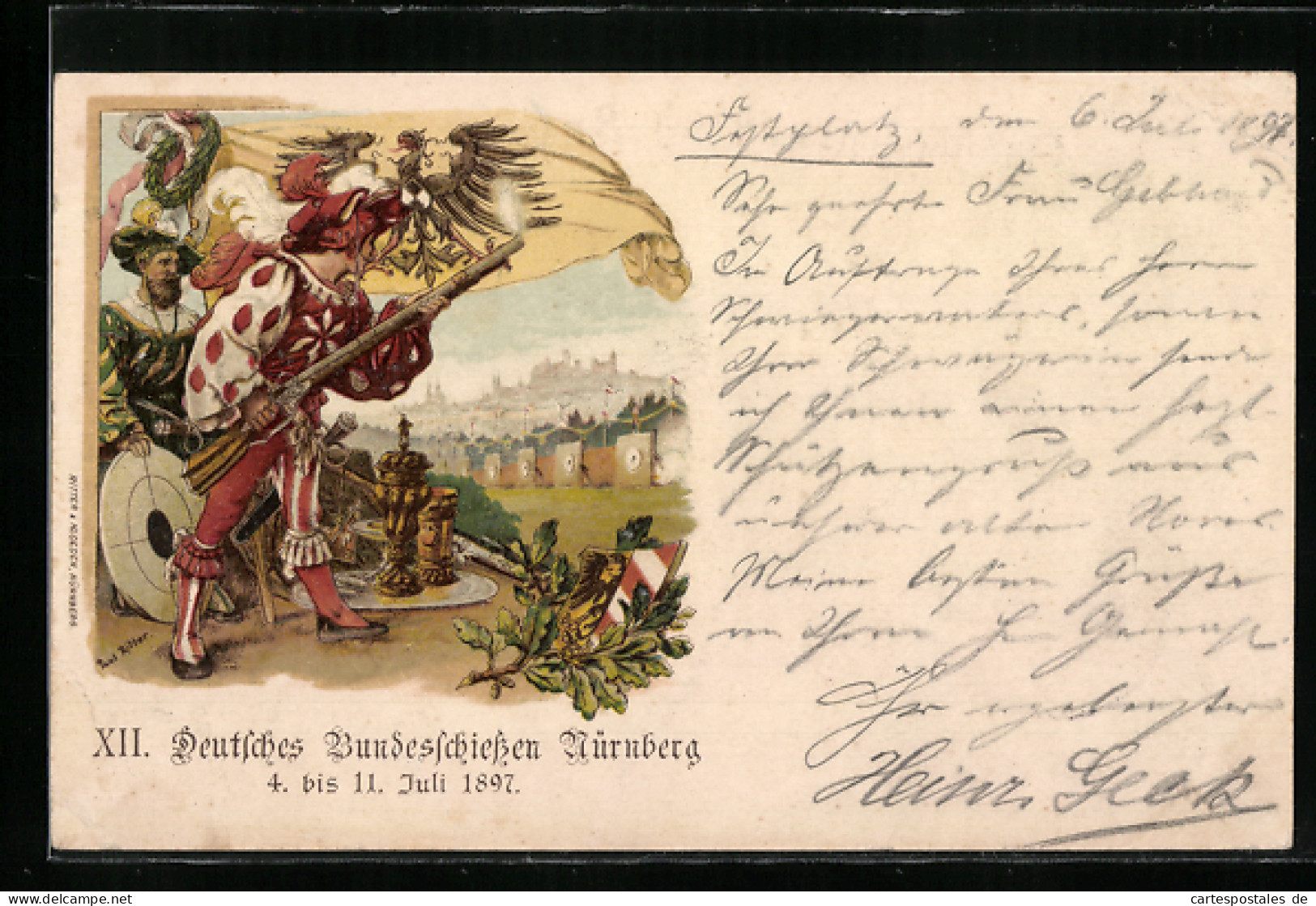 Lithographie Nürnberg, XII. Deutsches Bundesschiessen 1897, Schützenfest  - Hunting