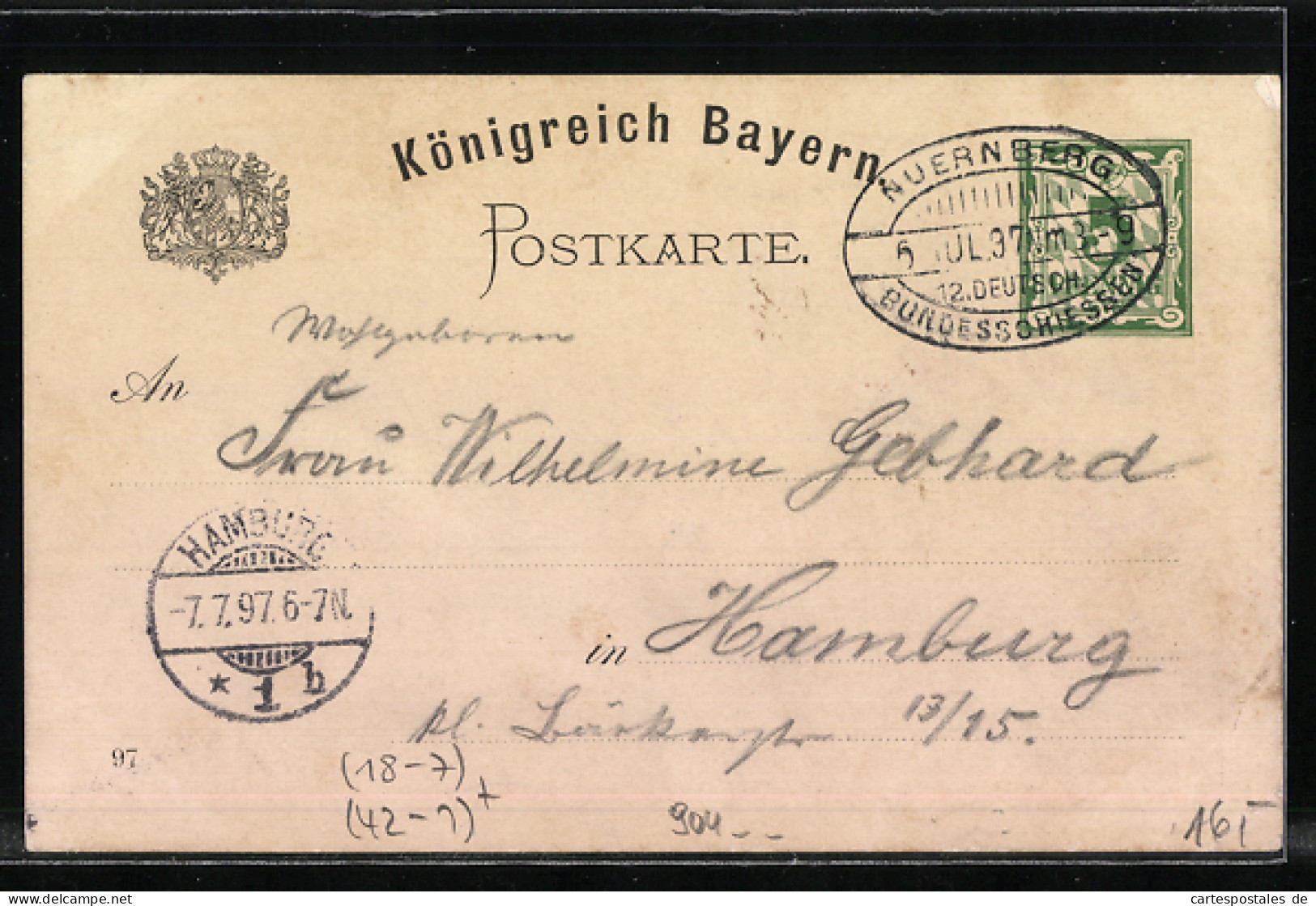 Lithographie Nürnberg, XII. Deutsches Bundesschiessen 1897, Schützenfest  - Caza