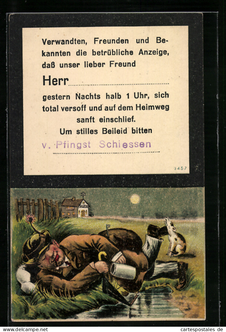 AK Säufer Mit Bierkrug Schläft Im Freien  - Humor