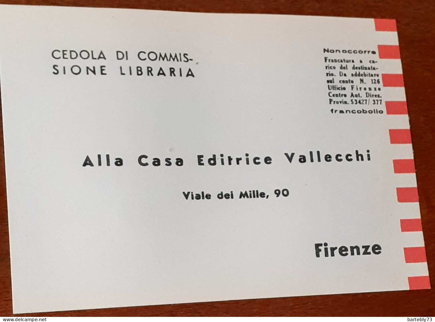 Cedola Di Commissione Libraria Casa Editrice Vallecchi (1962) - Publicidad