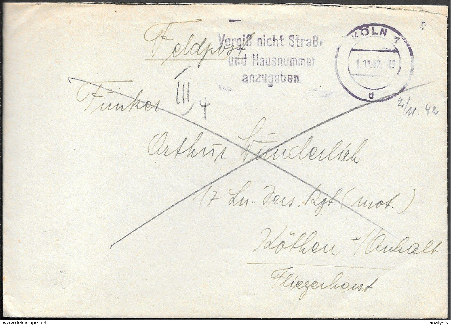 Germany WW2 LN Versuchs-Regiment Fieldpost Koethen 1942 V1 V2 Rocket Peenemuende - Lettres & Documents