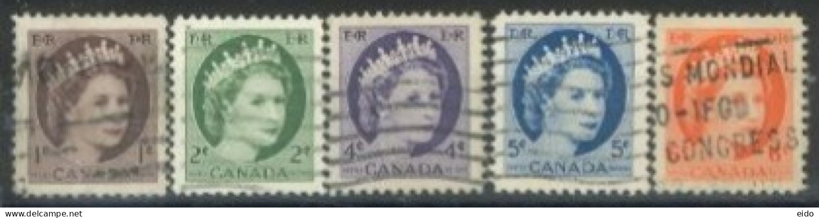 CANADA - 1954, QUEEN ELIZABETH II STAMPS SET OF 5, USED. - Used Stamps