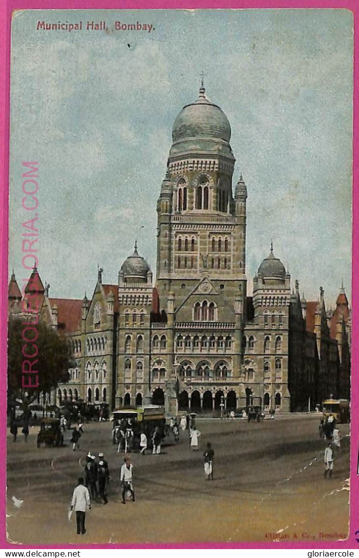 Ag3836  - INDIA - VINTAGE POSTCARD - 1907 - Bombay, Municipal Hall - India