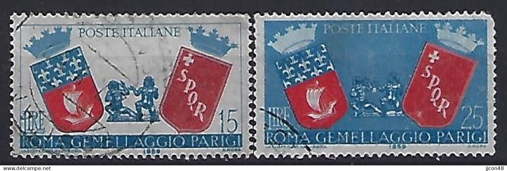 Italy 1959  Stadtepartnerschaft, Paris Und Rom  (o) Mi.1034-1035 - 1946-60: Gebraucht