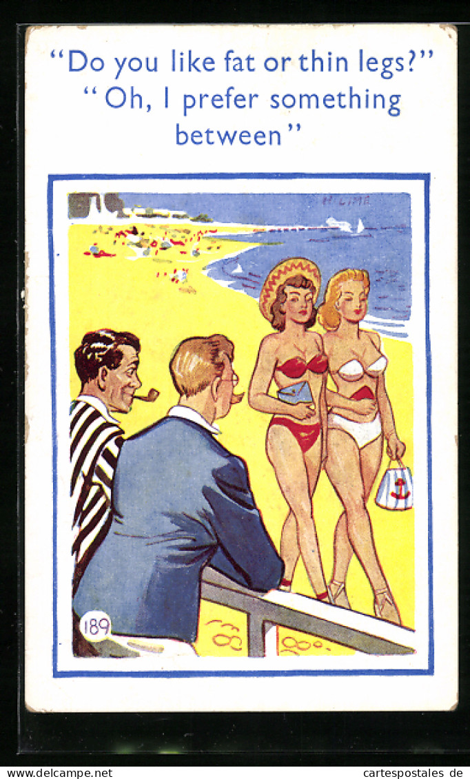AK Herren Schauen Damen Im Badeanzug Am Strand Nach, Erotik  - Humor