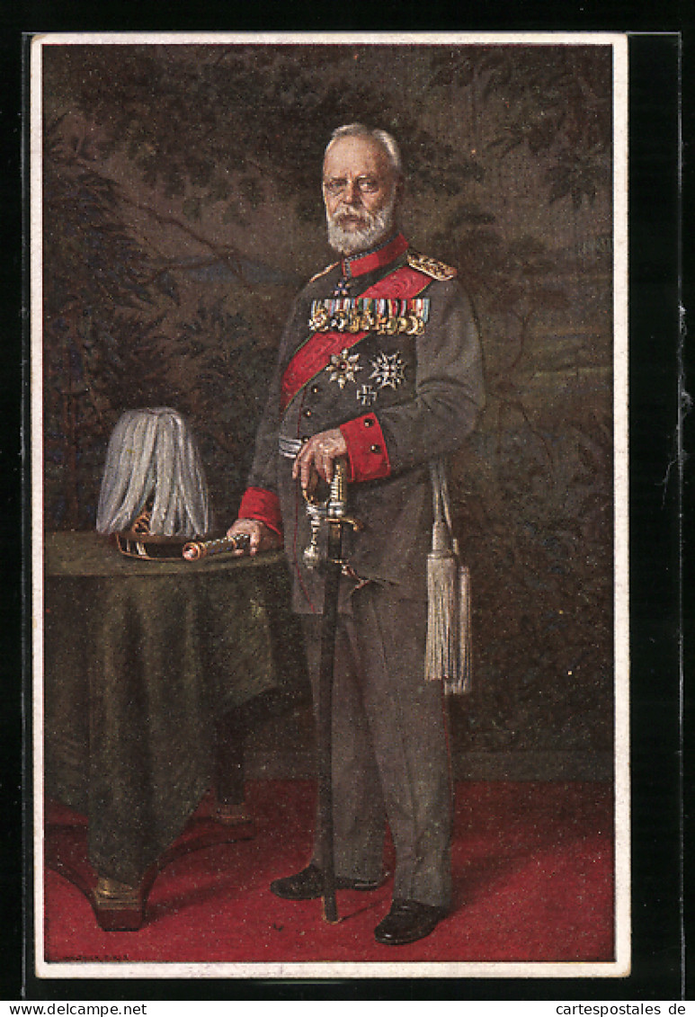 Künstler-AK König Ludwig III. In Uniform Mit Säbel  - Royal Families