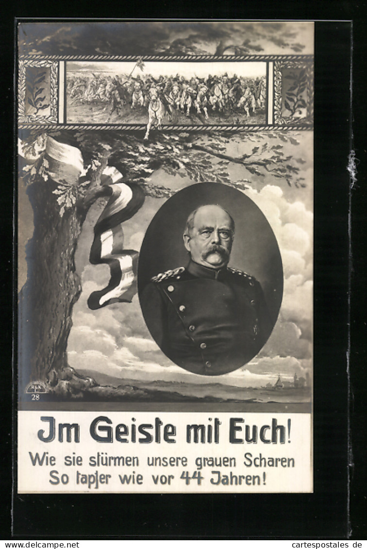AK Portrait Von Bismarck In Uniform, Deutsche Kavallerie Im Sturm  - Historical Famous People