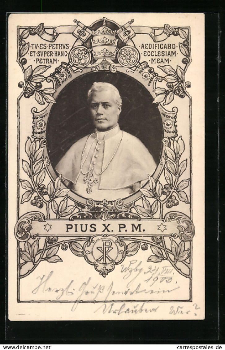 AK Der Junge Papst Pius X. Mit Seinem Pileolus Und Edler Kreuzkette  - Popes