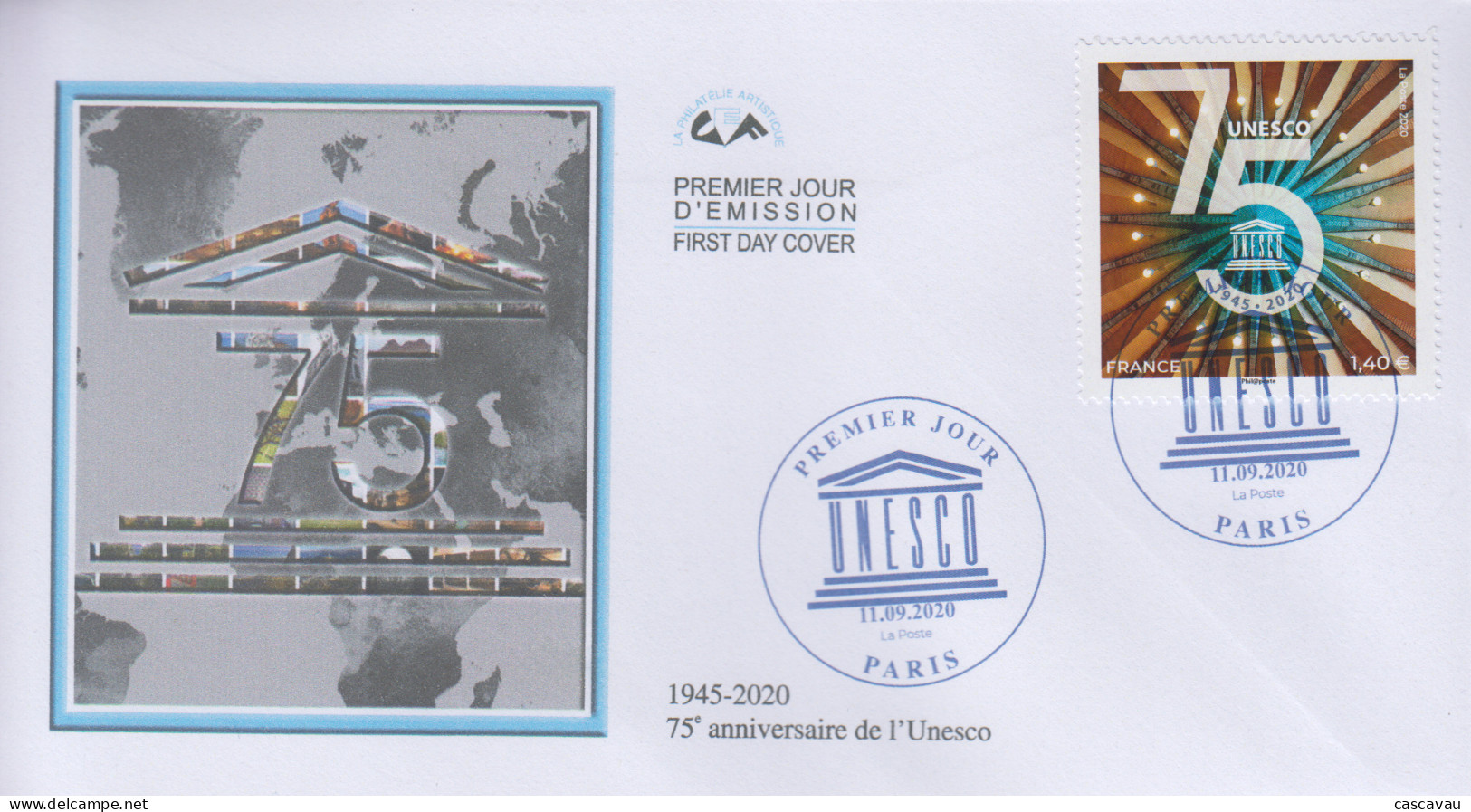Enveloppe  FDC  1er  Jour   FRANCE    75éme   Anniversaire    UNESCO    2020 - 2020-…
